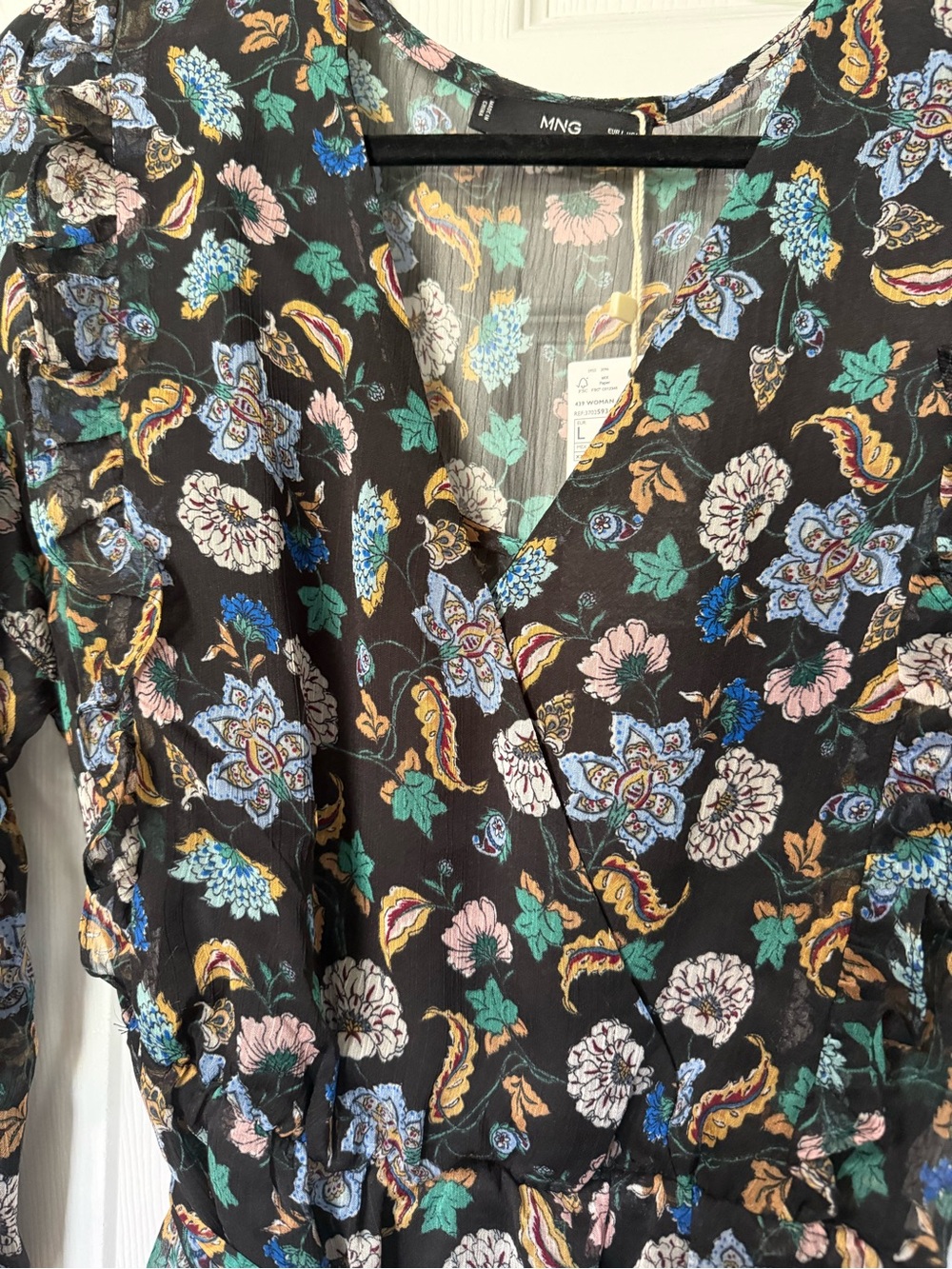 MNG Mango NWT Floral Long-Sleeve Chiffon Dress- 8 - Picture 3 of 10